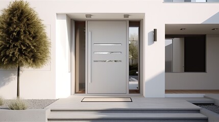 White wooden entrance door for a clean and luxurious effect to be the envy of everyone