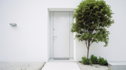 Fototapeta na wymiar White wooden entrance door for a clean and luxurious effect to be the envy of everyone