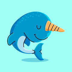 Cute Narwhale cartoon. vector cartoon illustration