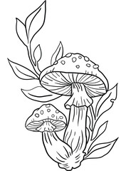 Naklejka premium Get lost in a world of enchantment and wonder with Magical Mushrooms, a whimsical coloring page featuring an intricate illustration of an enchanted mushroom grove. Let your imagination run wild.