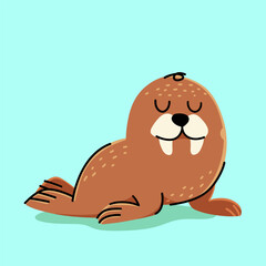 Cute Walrus cartoon. vector cartoon illustration
