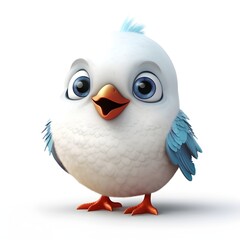 3d blue bird white background, cute, 3D, cartoon, Generative AI, animal