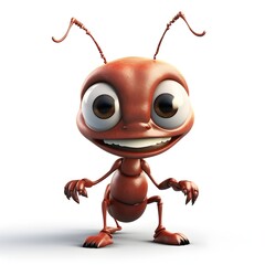 ant white background, cute, 3D, cartoon, Generative AI, animal