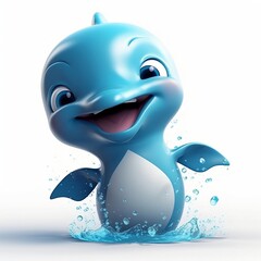 dolphin jumping out of water white background, cute, 3D, cartoon, Generative AI, animal
