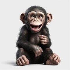 Chimpanzee white background, cute, 3D, cartoon, Generative AI, animal