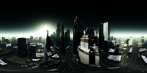 Panorama of the city. HDRI, environment map , Round panorama, spherical panorama, equidistant projection, panorama 360, cityscape, 3d rendering
