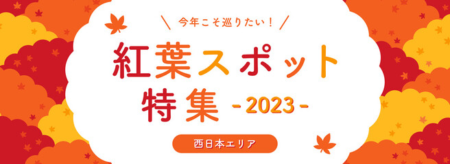 Obraz premium 紅葉した山々の模様 フレーム・背景素材／サンプル文字入り（バナー向け 横長）