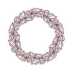 Fototapeta na wymiar Coffee circle frame pattern. Floral ornament. Coffea design element. Editable outline stroke. Vector line.