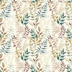 Beautiful seamless pattern with hand drawn watercolor colorful leaves. Stock illustration. Wallpapper textile fabric design.