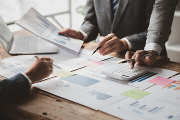 Groups of people joining in discussions, business meetings, startup company sales team meetings, brainstorming and summary of company performance. Business strategy management concept.