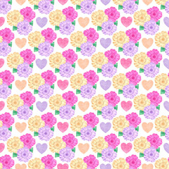 seamless background with flowers bg sakura color pink yellow green heart 