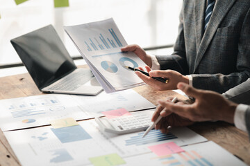 Groups of people joining in discussions, business meetings, startup company sales team meetings, brainstorming and summary of company performance. Business strategy management concept.