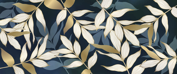 Vector botanical luxury background with golden branches and leaves for decor, covers, backgrounds, wallpapers, cards and presentations