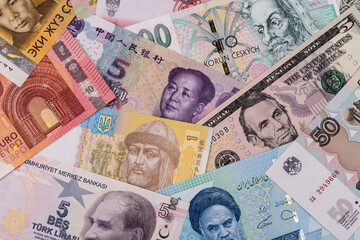 Conceptual plot about currencies of different countries of the world