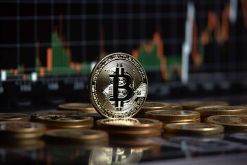 Bitcoins and New Virtual money concept. Mining or blockchain technology. Generative ai.