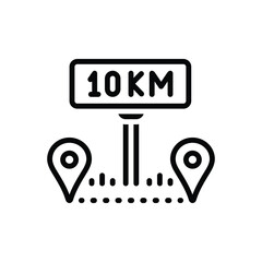 Black line icon for km location  - obrazy, fototapety, plakaty