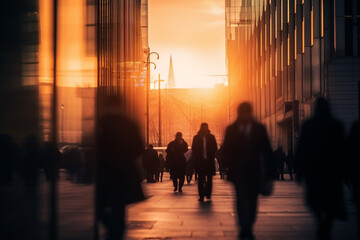 People at rush hour, walking commuting city concept. Generative ai.