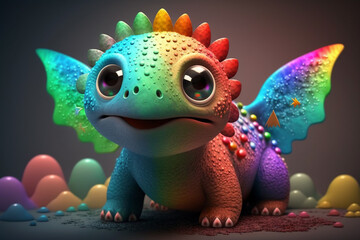 Cute colorful baby dino chracter. Generative ai