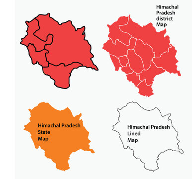 Himachal Pradesh map vector, political map vector, himachal tourism