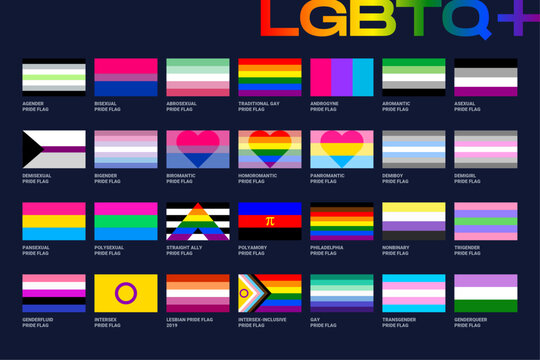 LGBT sexual identity pride flags gender collection. Flag of gay, lesbian, transgender, bisexual. Vector Illustration