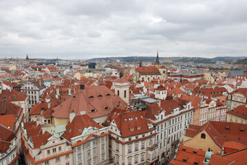 Obraz premium Aerial view of the historic buildings in the Old Town of Prague, Czech Republic