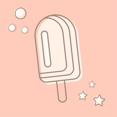 One line, silhouette Vanilla beige ice cream with vanilla flavor with circle and stars