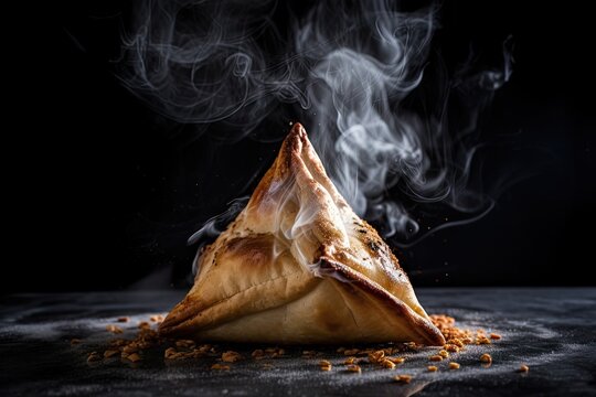 samsa rising from the ashes, symbolizing rebirth and renewal, created with generative ai