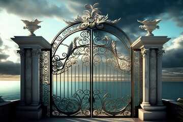 pearly gates, with a view of paradise beyond, created with generative ai - obrazy, fototapety, plakaty