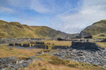 Digital painting of Cwmorthin Slate Quarry at Blaenau Ffestiniog