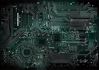 Fototapeta premium Electronic circuit board background, CPU chip on Motherboard, Generative AI