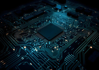 Electronic circuit board background, CPU chip on Motherboard, Generative AI