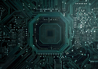 Fototapeta premium Electronic circuit board background, CPU chip on Motherboard, Generative AI