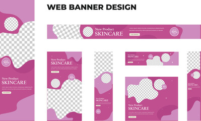 set of modern skincare web banners in standard size with a place for photos. Skincare ad banner cover header background for website design, Social media cover ads banner template.