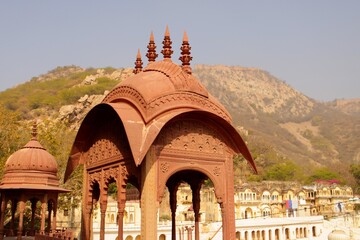 City palace and lake (green pond) in Alwar. Rajasthan, India
