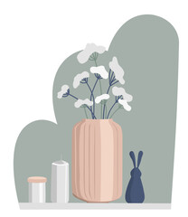 Vector composition with flowers, jar and bunny - 592531718