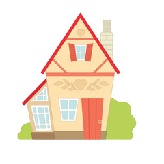 Vector colorful contour illustration of a cute country house. Dollhouse. Rental and sale of housing. Outline picture of a suburban building