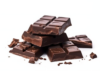 Chocolate bar pieces isolated on white, Generative AI