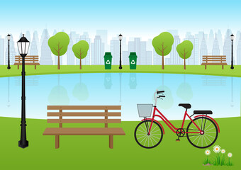 Green Park. Public Park. City Park Background. Vector Illustration.