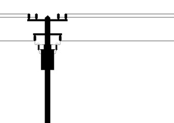 Electric pole and and Electric transformer. Electric pole. Power Poles. Electric Power transmission Silhouette. Vector Illustration Isolated on White Background.