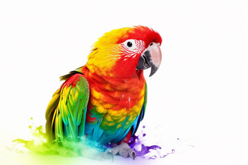 Beautiful colorful parrot portrait. Isolated on white. Generative Ai