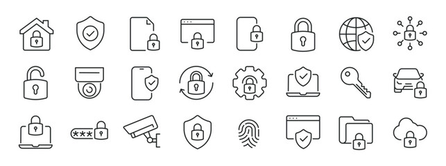 Safety, security, protection thin line icons. Editable stroke. For website marketing design, logo, app, template, ui, etc. Vector illustration.