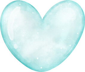 Cute watercolor blue water bubble heart shape cartoon hand painting