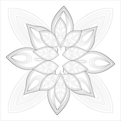 Pleasing decorative flower of Coloring book page for adult Black outline and white background