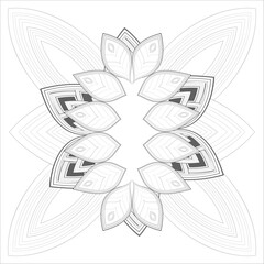 Pleasing decorative flower of Coloring book page for adult Black outline and white background