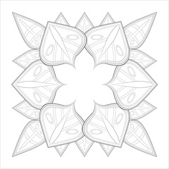 Pleasing decorative flower of Coloring book page for adult Black outline and white background
