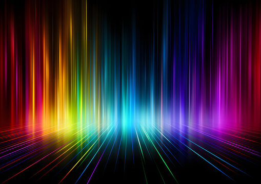 Vertical line background with Rainbow colorful spectrum, Bright neon rays, and glowing lines Generative AI