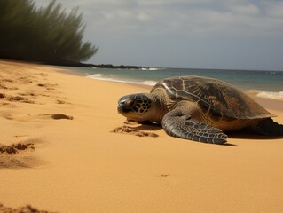 A turtle on a tropical beach