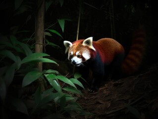 Fototapeta premium Red panda eating bamboo