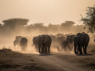 Obraz na płótnie Canvas Elephants in the savannah