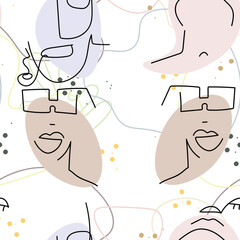 Woman Face line. Abstract drawing seamless pattern